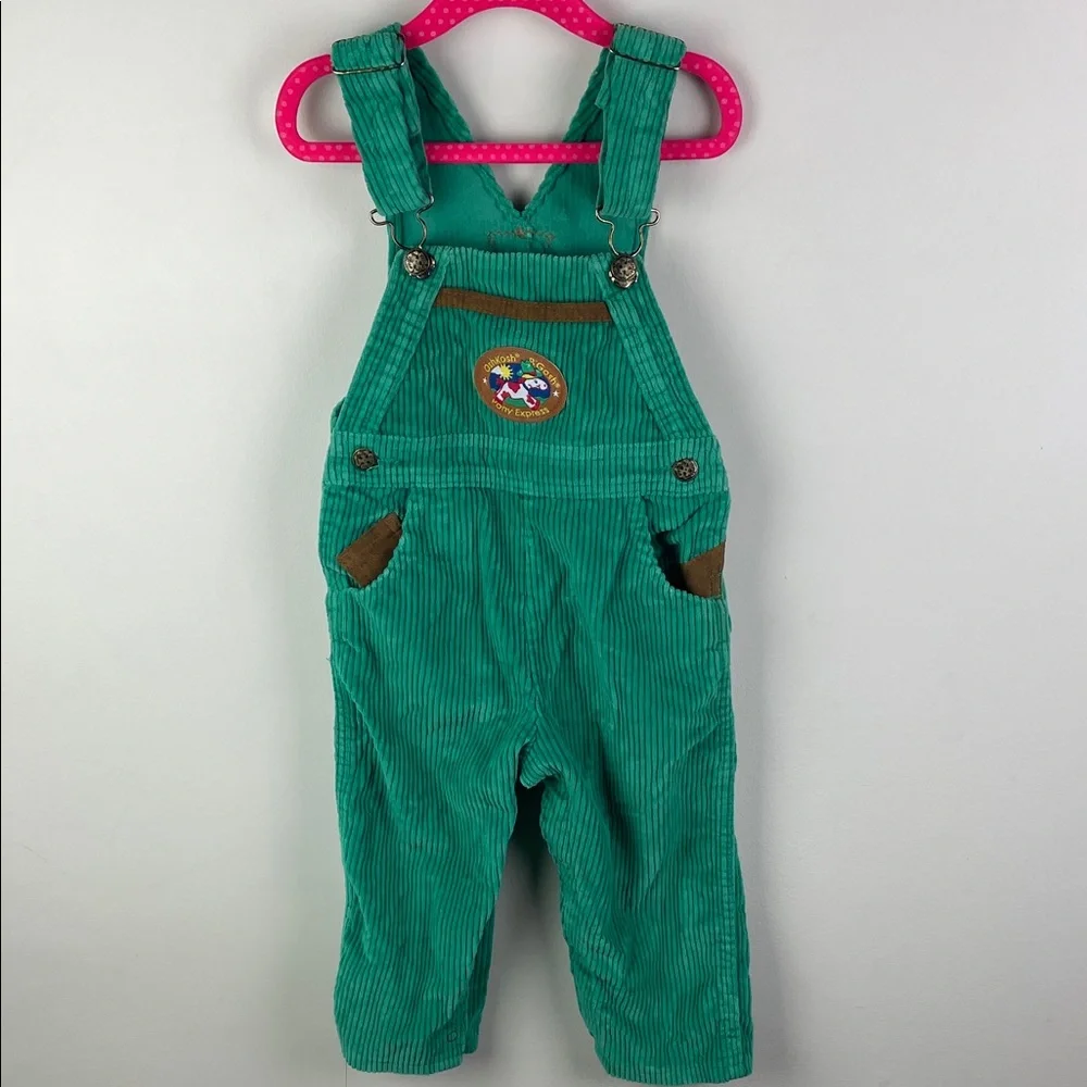 Vintage Osh Kosh B'Gosh Pony Express Green Corduroy Vestbak Overalls